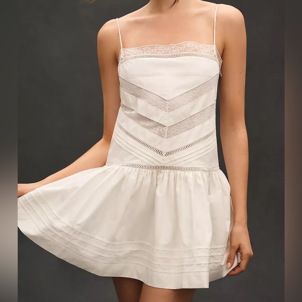 Maeve Sleeveless Square-Neck Lace Mix Mini Dress - Picture 2 of 5
